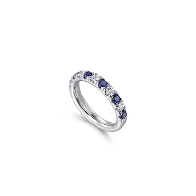 Gabriel 14K White Gold 1.05ctw Band Style Sapphires and Diamonds Ring