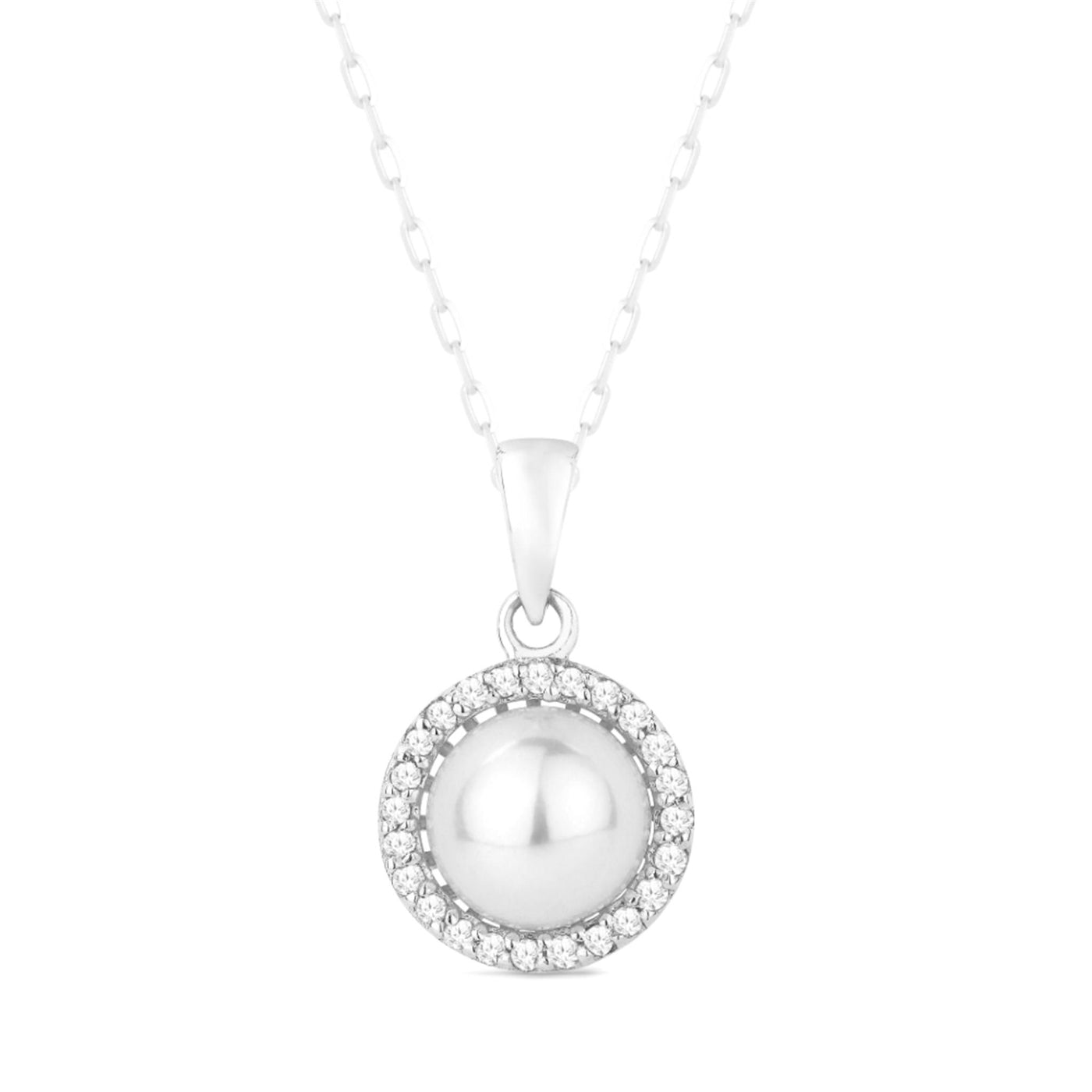 Madison L 14K White Gold 0.08ctw Halo Style Pearl Necklace