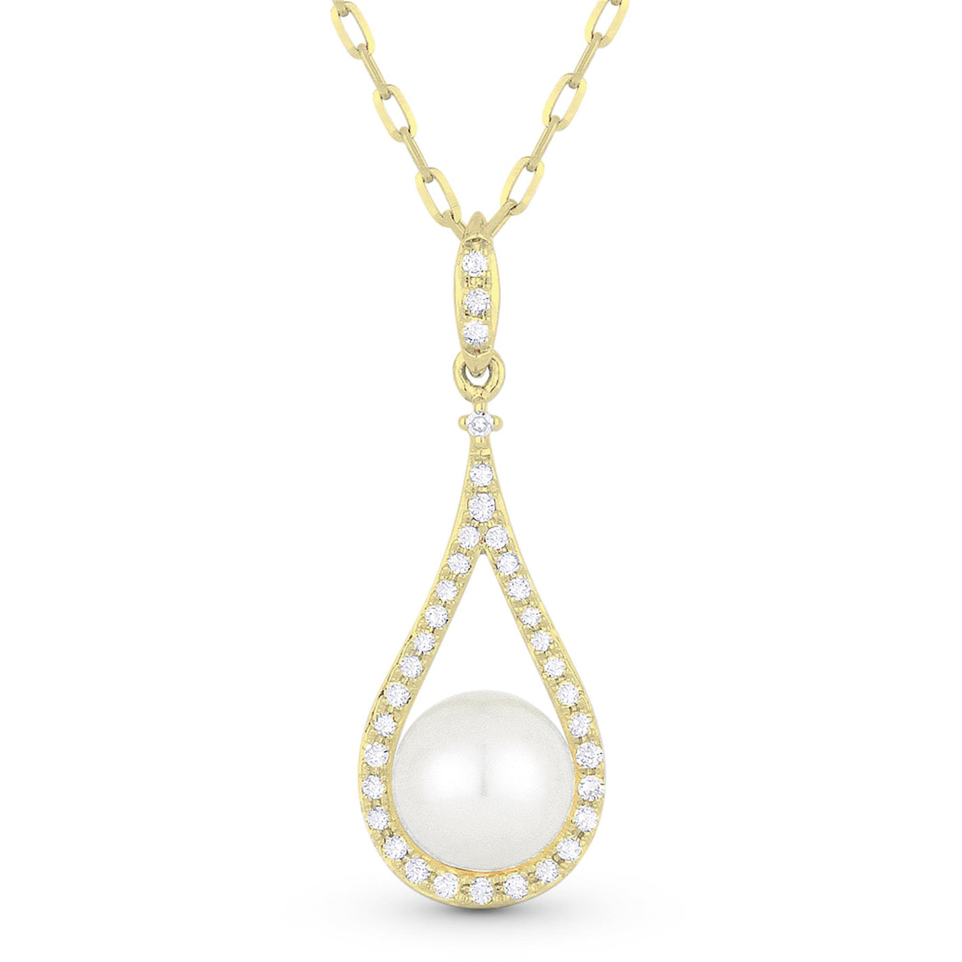 Madison L 14K Yellow Gold 0.09ctw Tear Drop Style Pearl Necklace