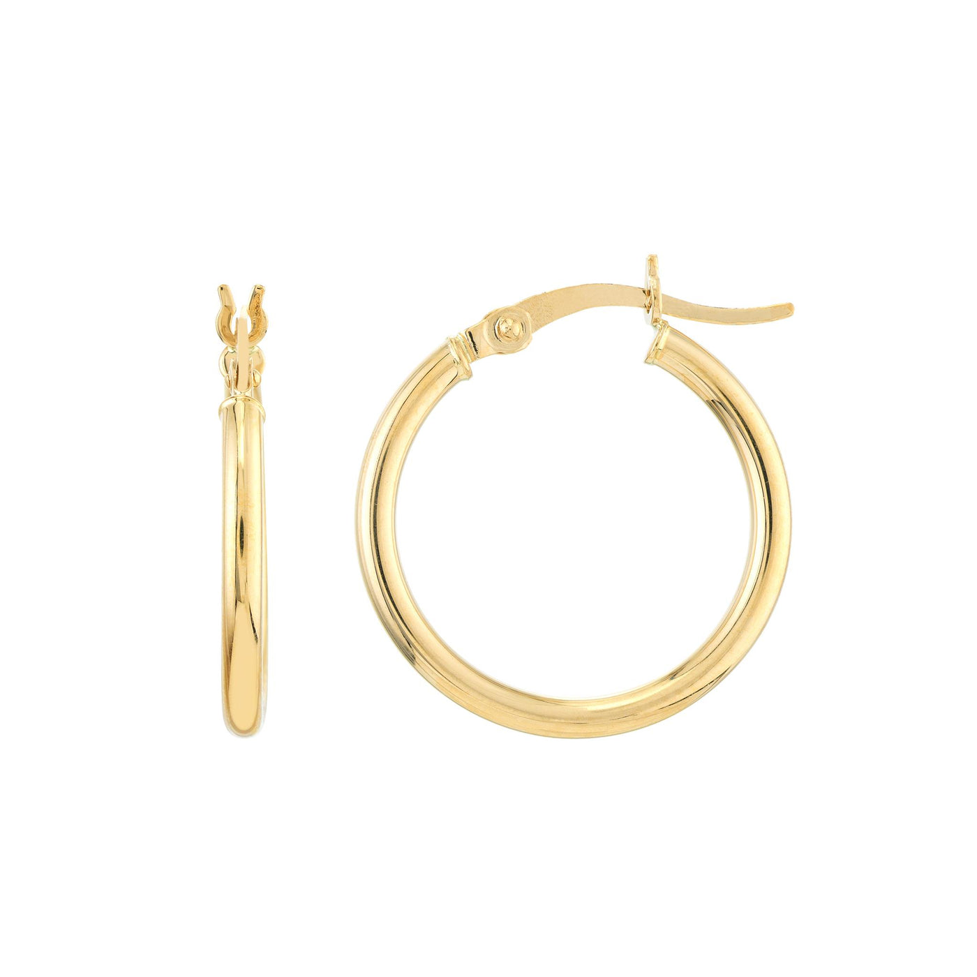14K Yellow Gold 2mm x 20mm Round Tube Design Round Hoop Style Earrings