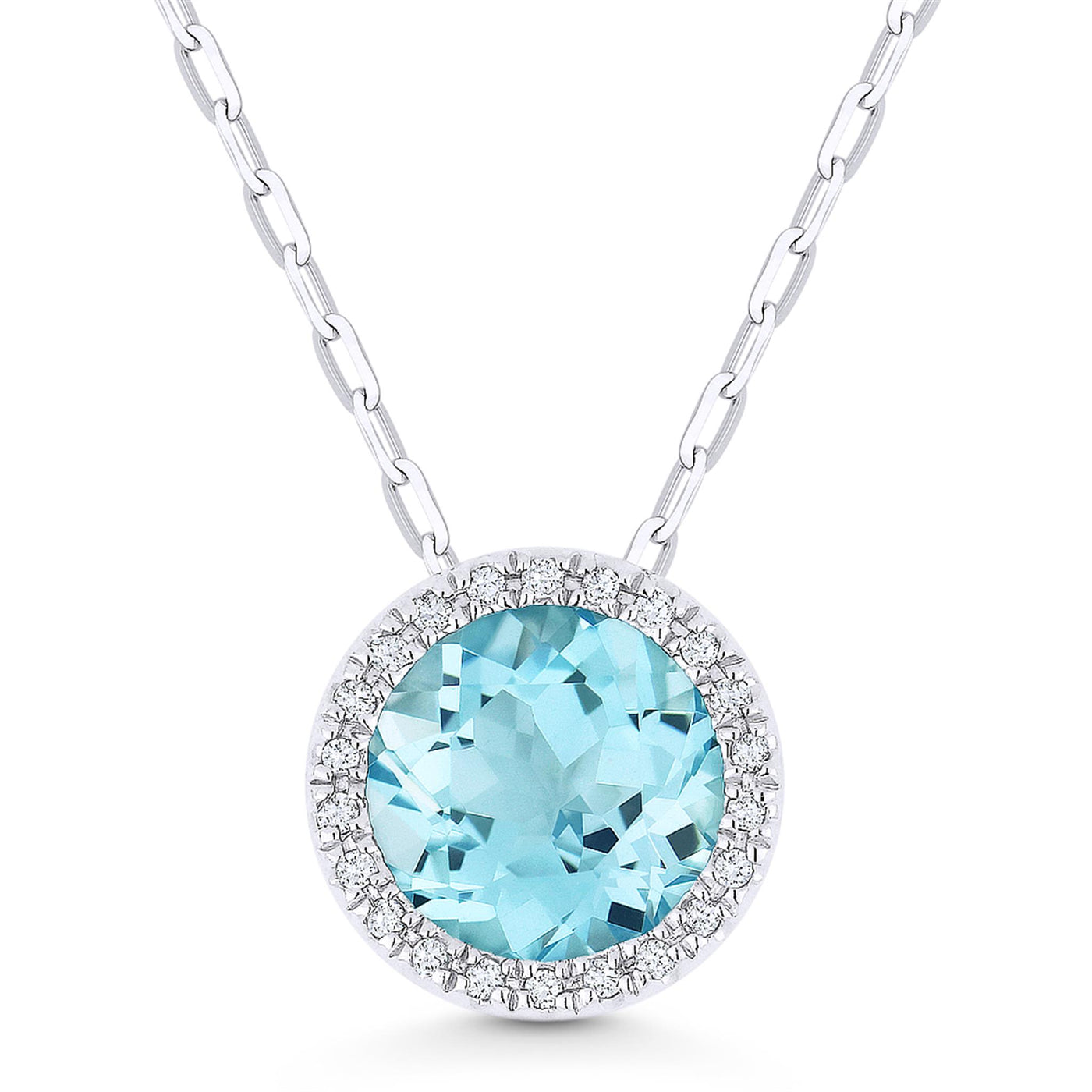 Madison L 14K White Gold 1.58ctw Halo Style Blue Topaz Necklace