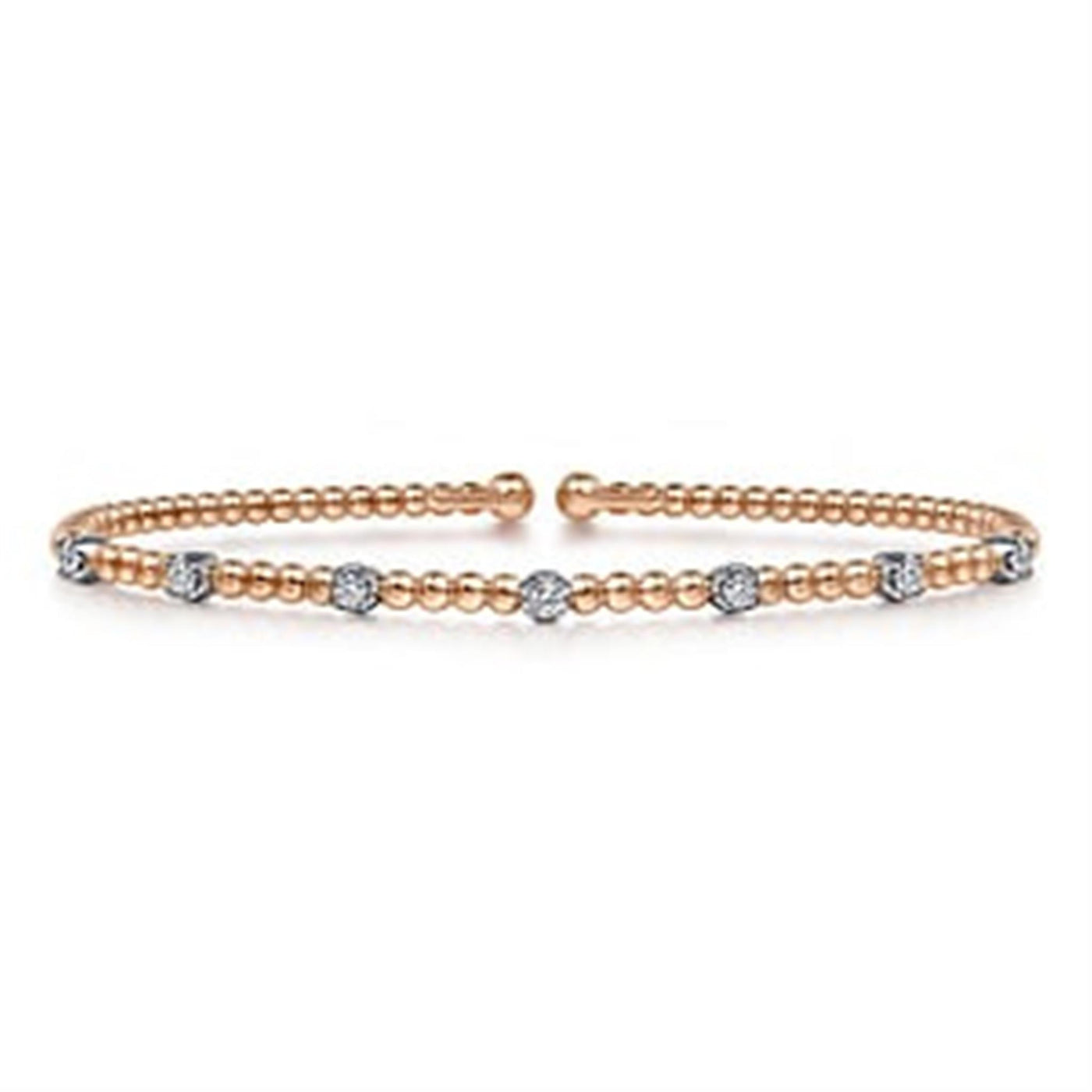 Gabriel 14K White & Rose Gold 0.21ctw 6.25" Bangle Style Diamond Bracelet