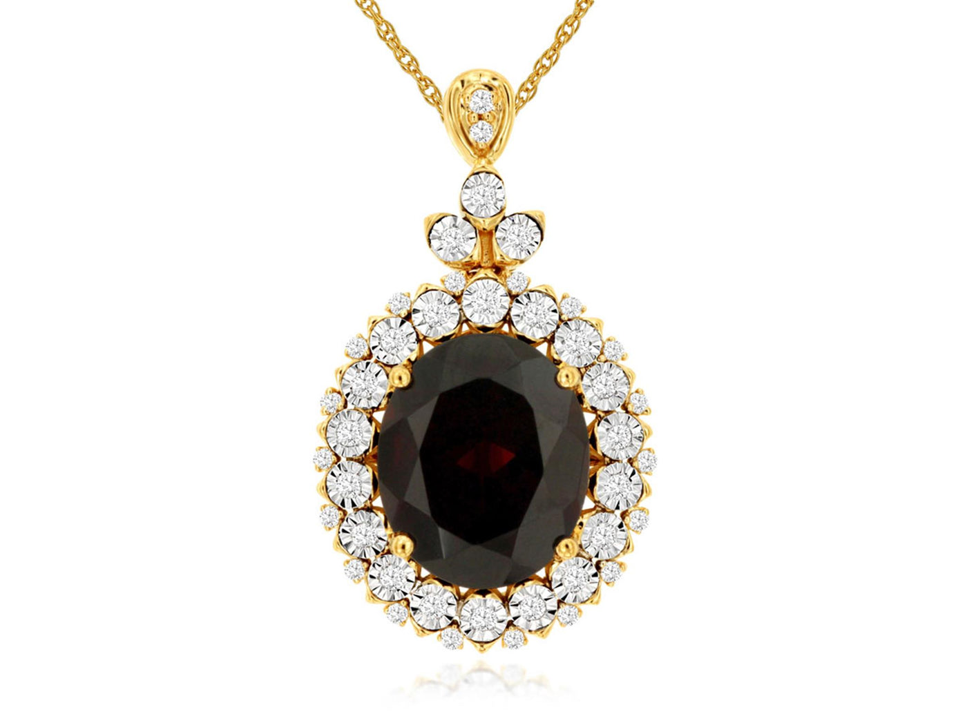 14K Yellow Gold 5.75ctw Halo Style Garnet Necklace