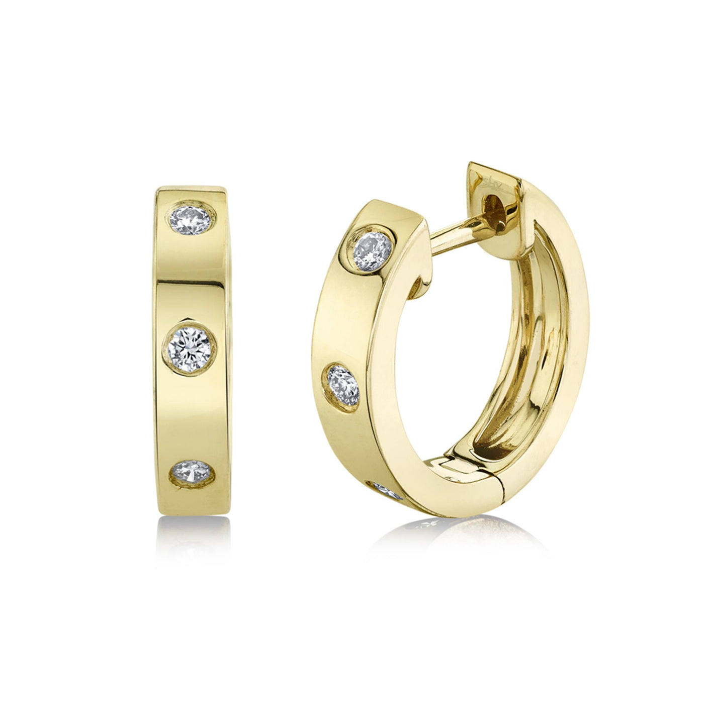 14K Yellow Gold .11ctw Classic Round Hoop Style Diamond Earrings