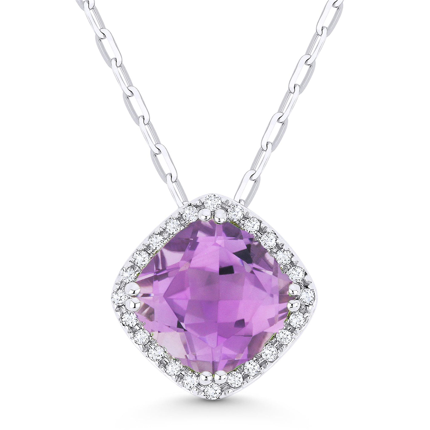 Madison L 14K White Gold 1.52ctw Halo Style Amethyst Necklace