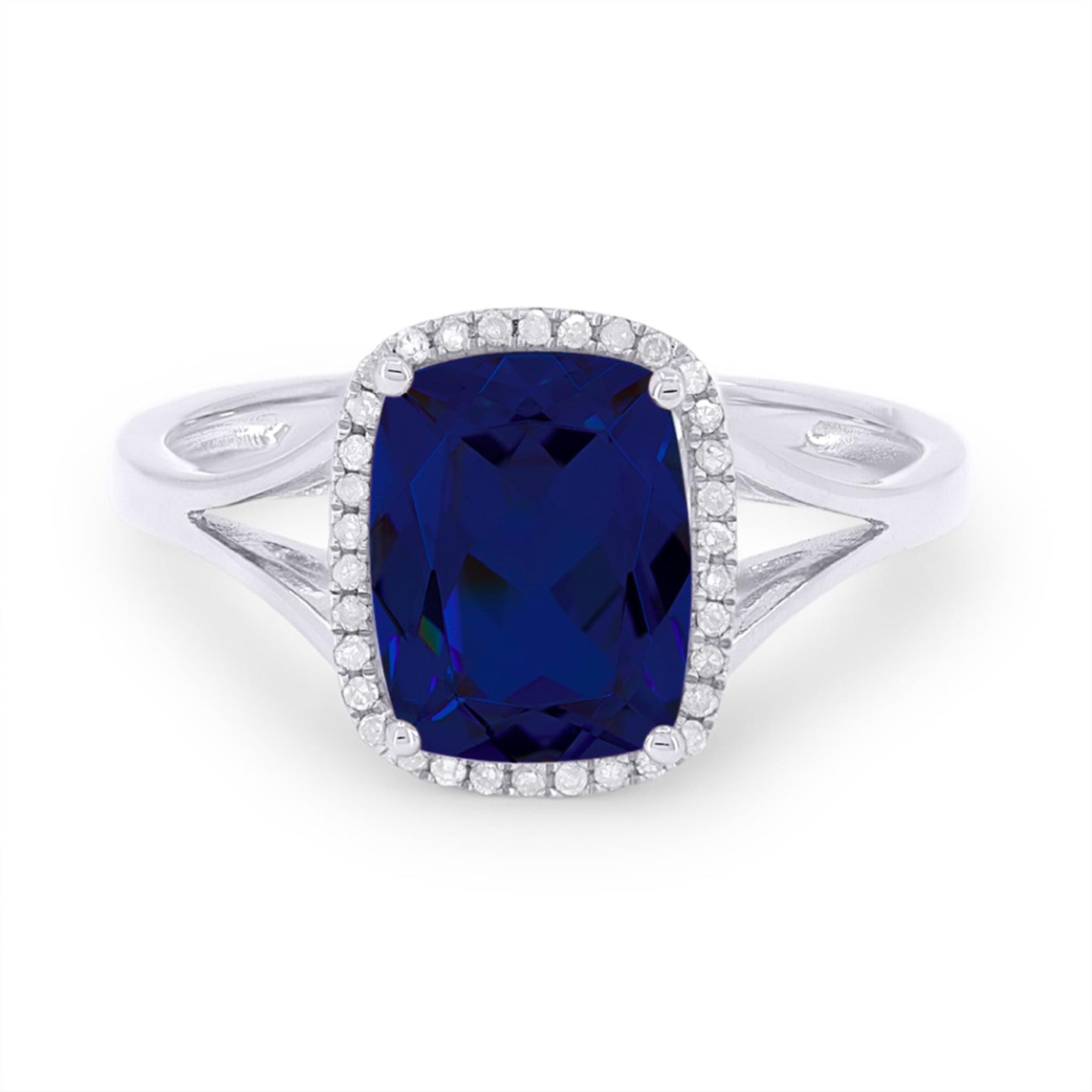 Madison L 14K White Gold 2.90ctw Halo Style Created Blue Corundum and Diamonds Ring