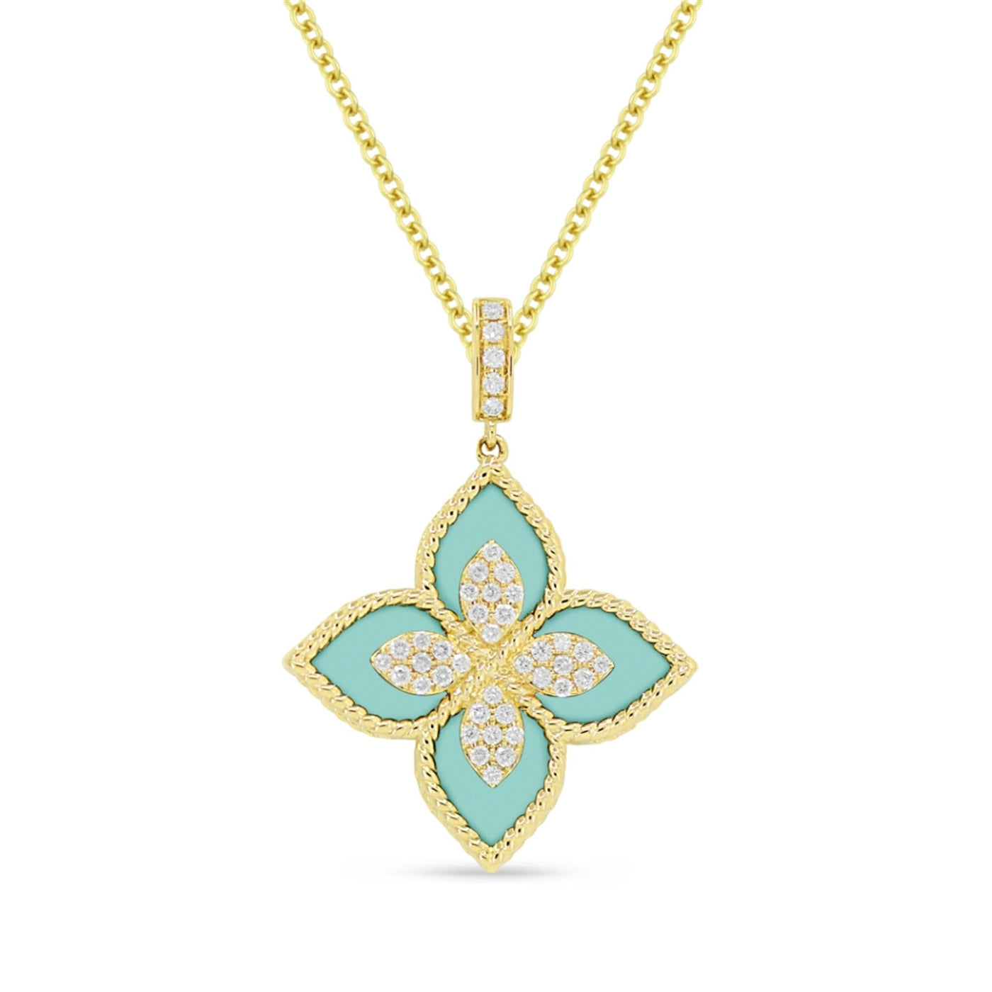 14K Yellow Gold 2.83ctw Etruscan Floral Style Turquoise Necklace