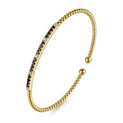Gabriel 14K Yellow Gold 6.25" Bujukan Bangle Style Bracelet Featuring Sapphires and Diamonds