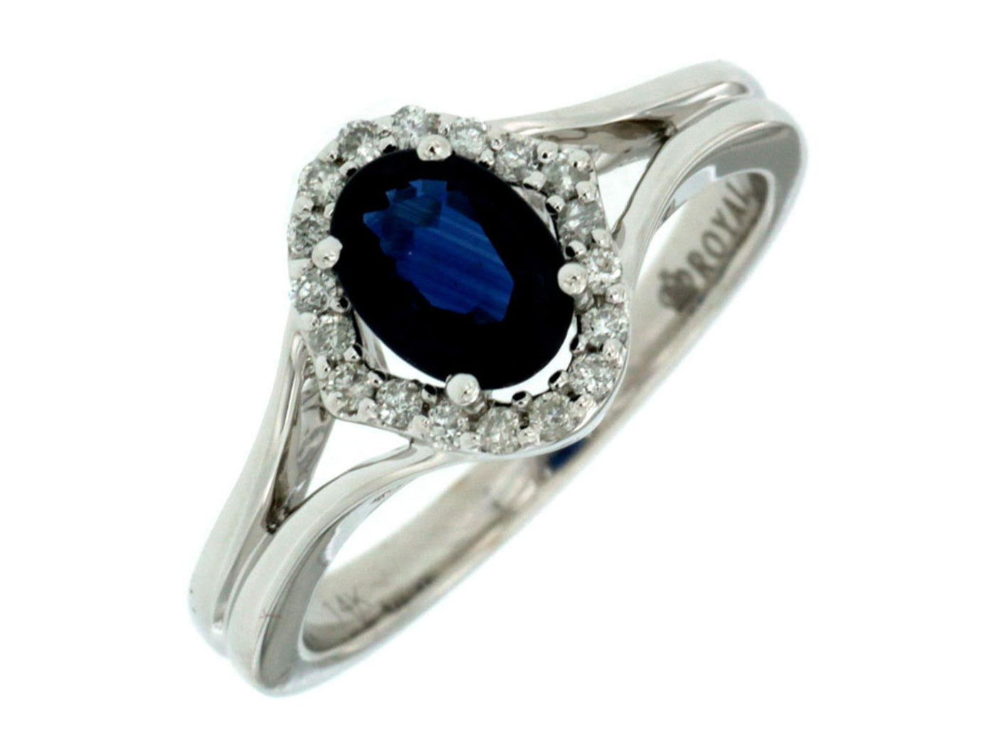 14K White Gold 1.15ctw Halo Style Sapphire and Diamonds Ring