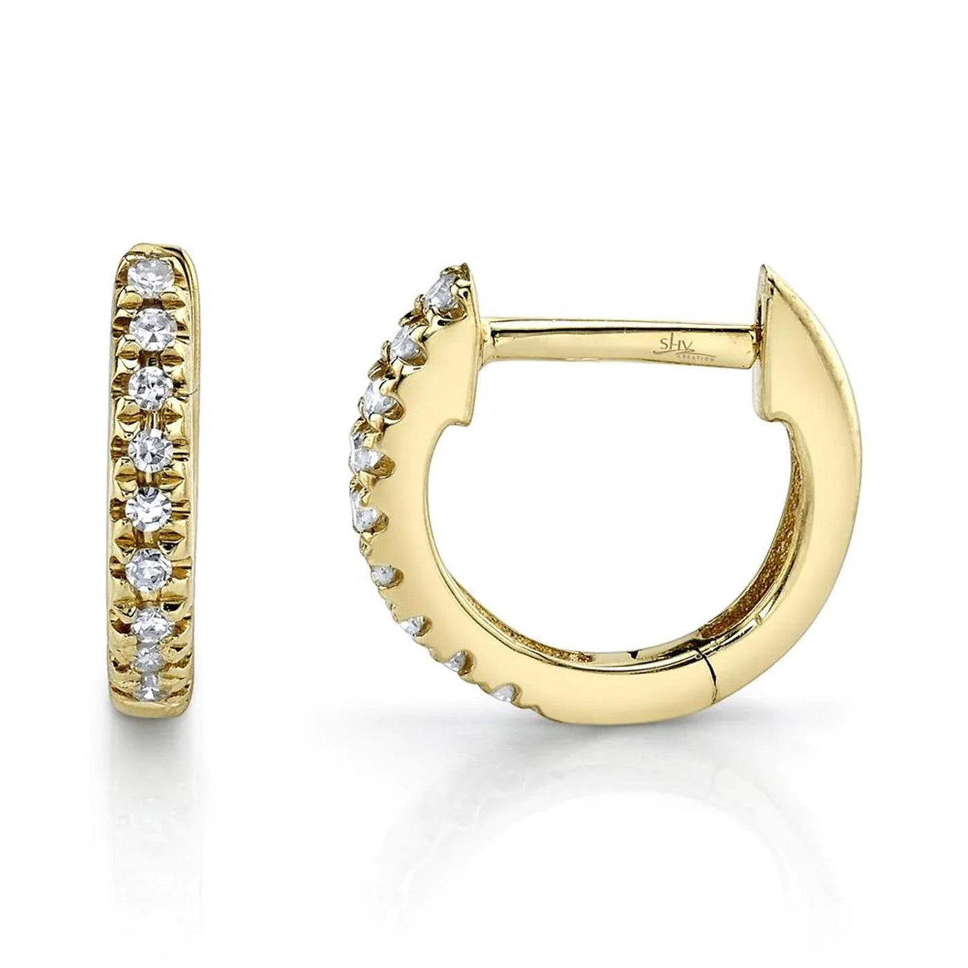 Shy Creation 14K Yellow Gold .04ctw Classic Huggie Style Diamond Earrings