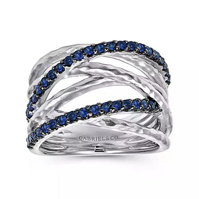 Sterling Silver .57ctw Ribbon Style Sapphire Ring