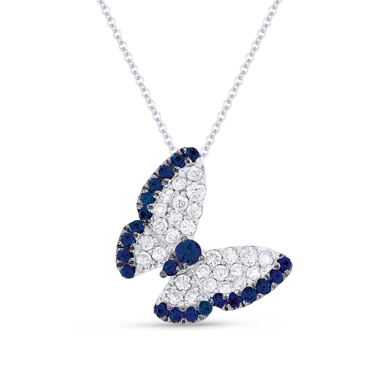 14K White Gold .69ctw Animal Inspired Style Necklace Featuring Diamonds and Sapphires