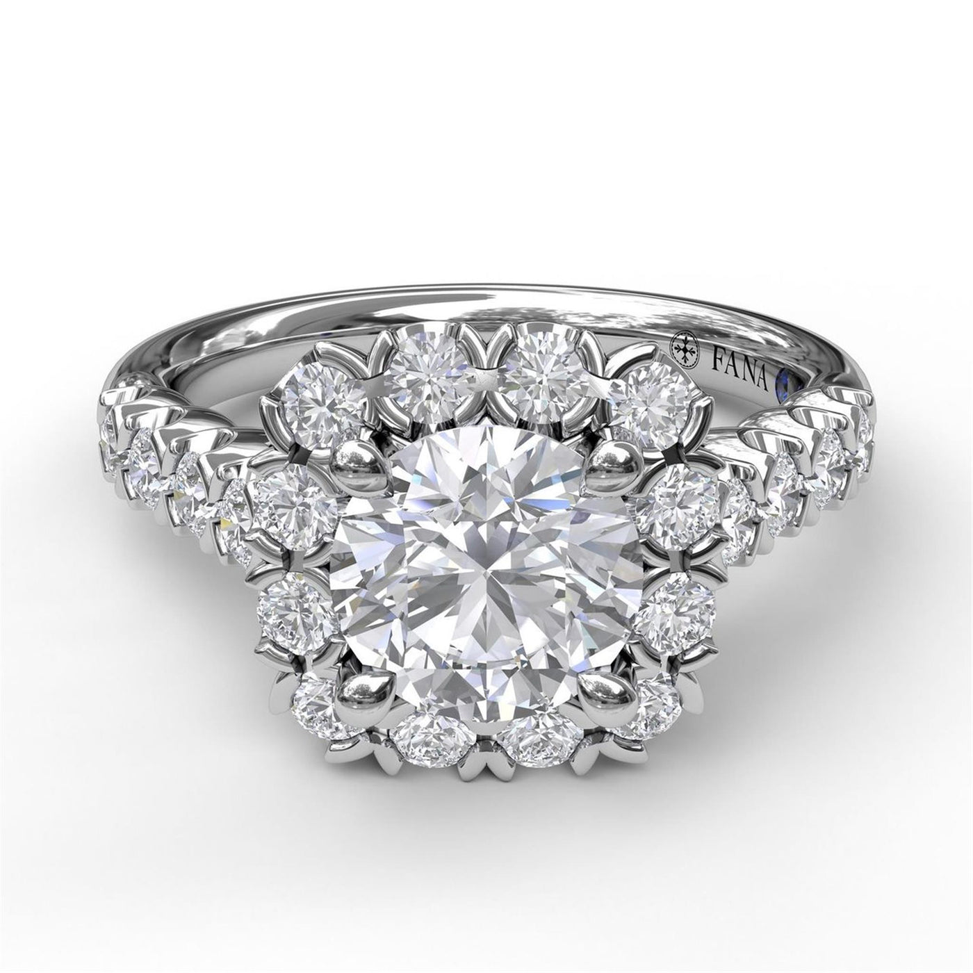 Fana 14K White Gold .74ctw Cushion Halo Style Diamond Semi-Mount Engagement Ring