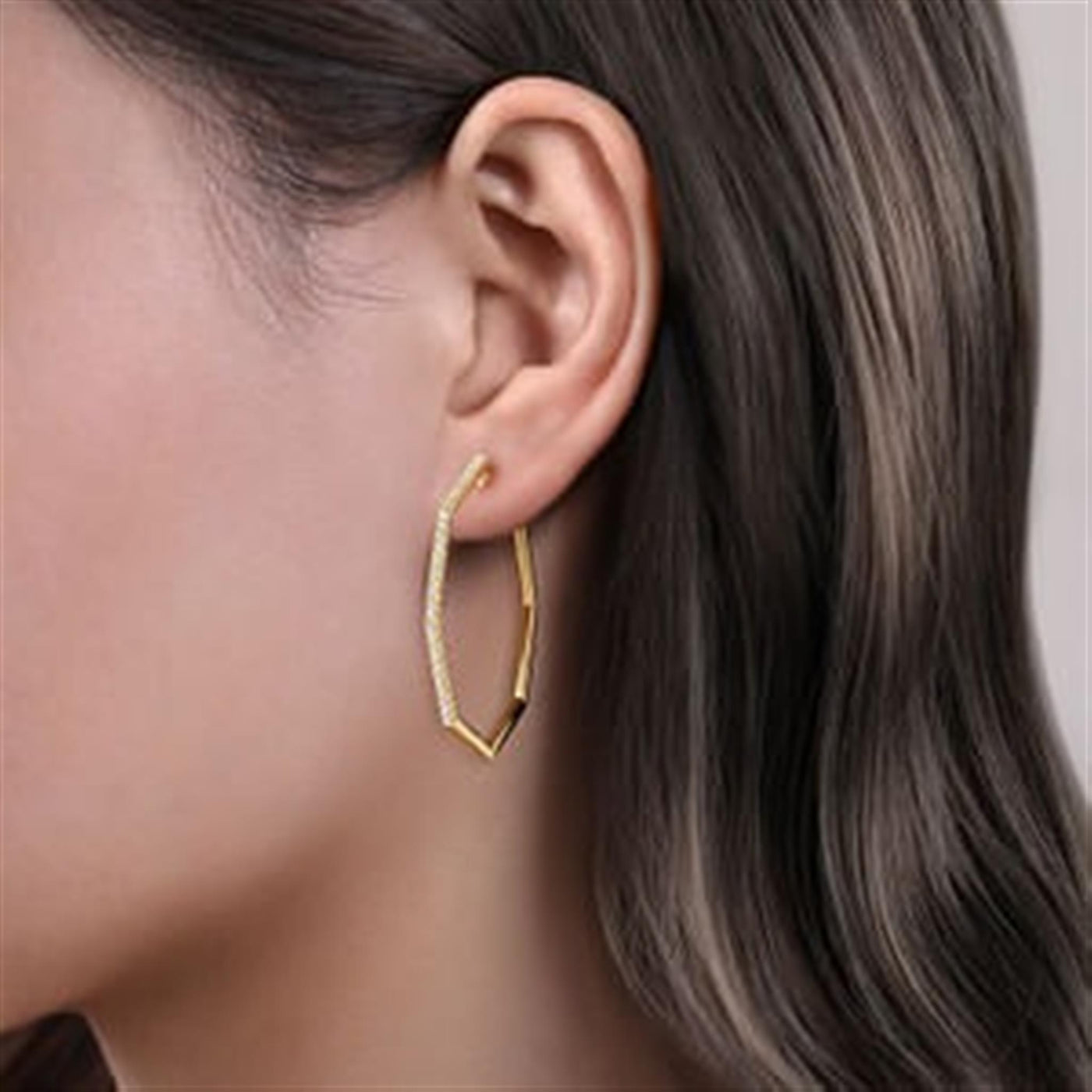 Gabriel 14K Yellow Gold 0.72ctw Geometric Contemporary Hoop Style Diamond Earrings
