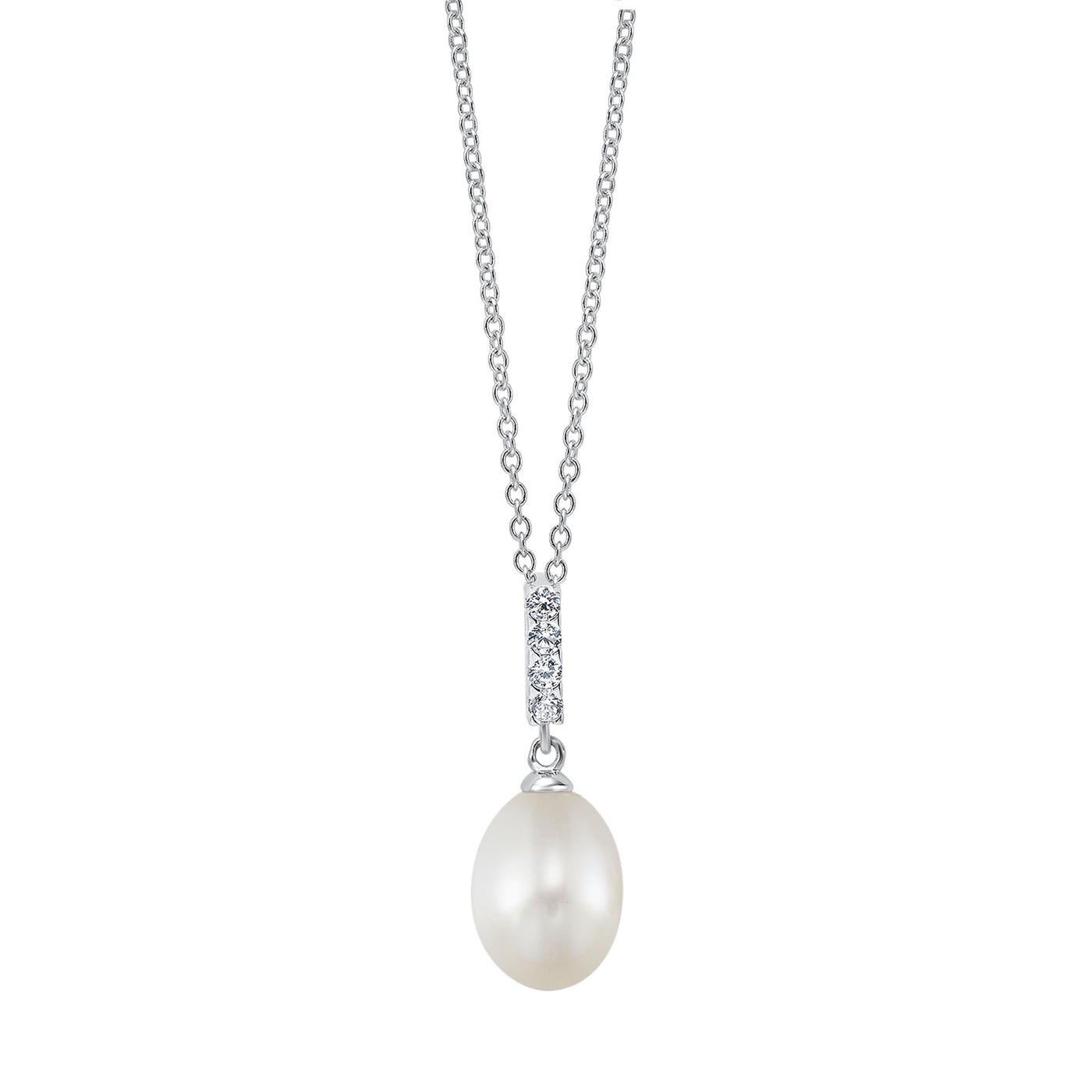 Sterling Silver 18" Freshwater Pearl and Cubic Zirconia Floating Pearl Station Necklace