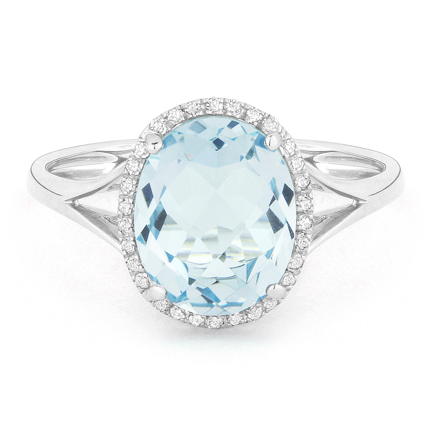 Madison L 14K White Gold 2.95ctw Halo Style Blue Topaz and Diamonds Ring