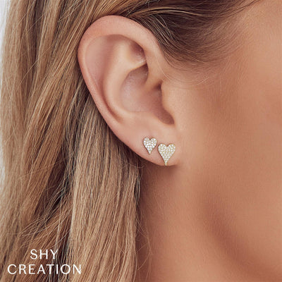 Shy Creation 14K White Gold .10ctw Heart Stud Style Diamond Earrings