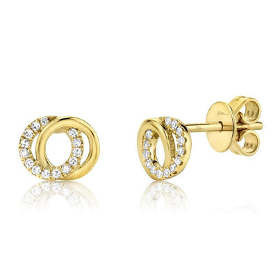 14K Yellow Gold .09ctw Love Knot Button Style Diamond Earrings