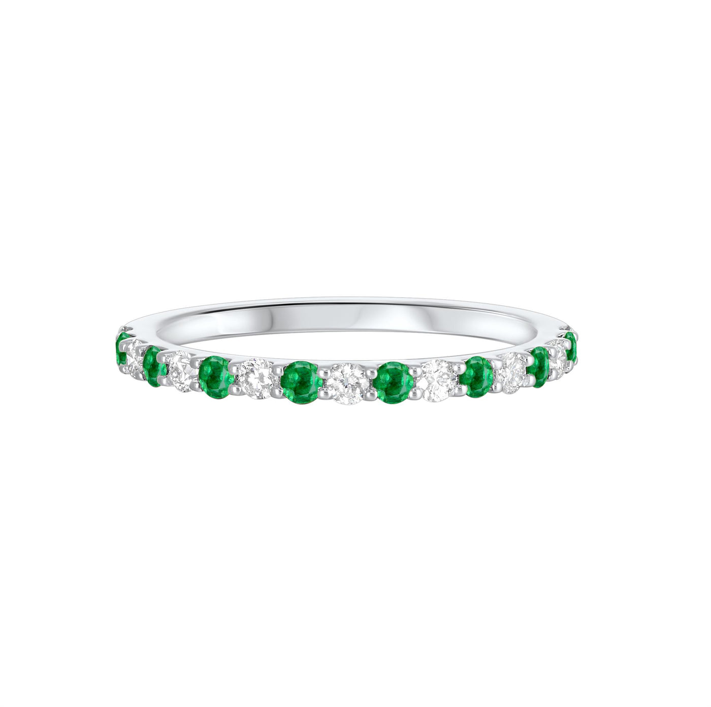 10K White Gold .40ctw Alterting Gemstone Style Ring with Diamonds and Emeralds