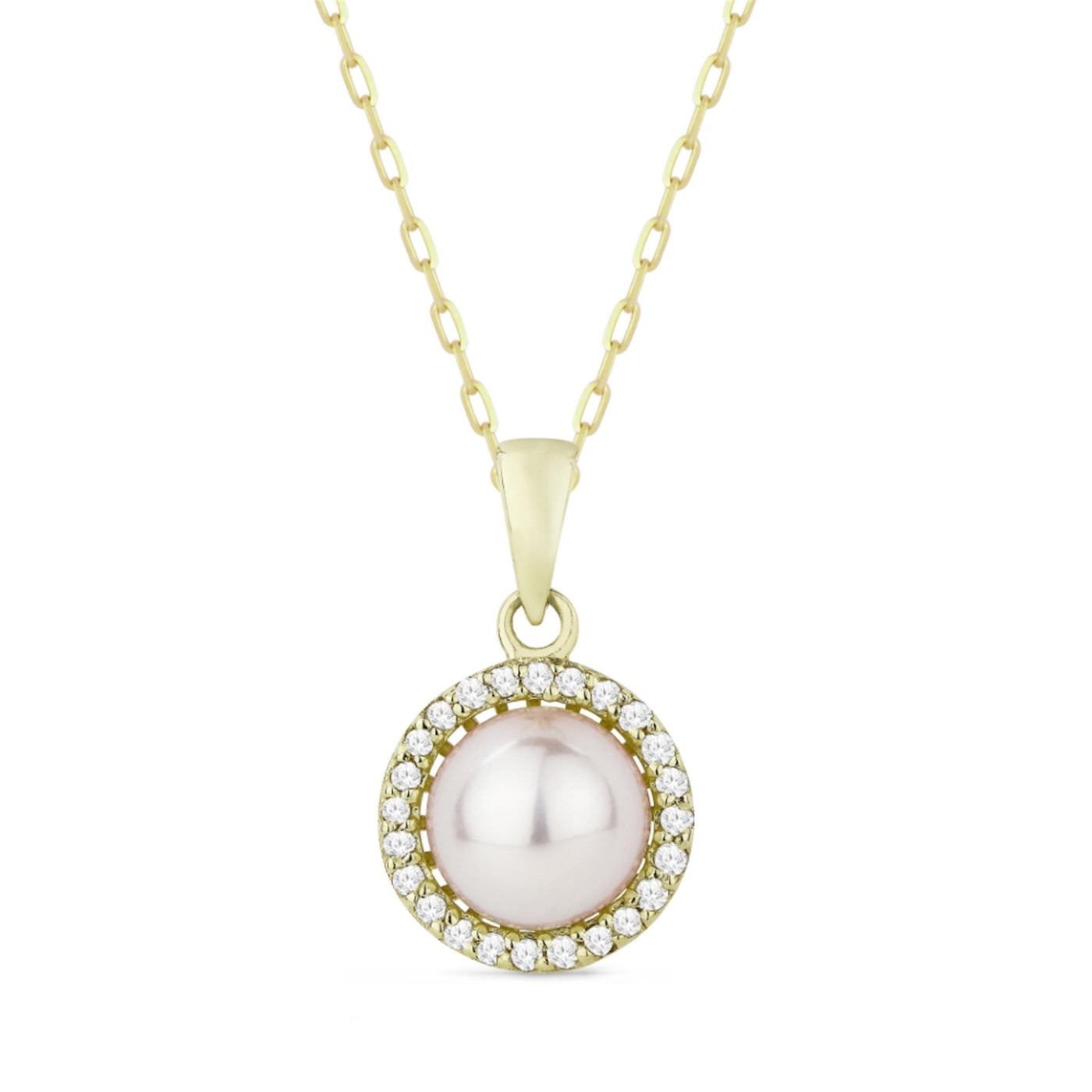 Madison L 14K Yellow Gold 0.08ctw Halo Style Pearl Necklace