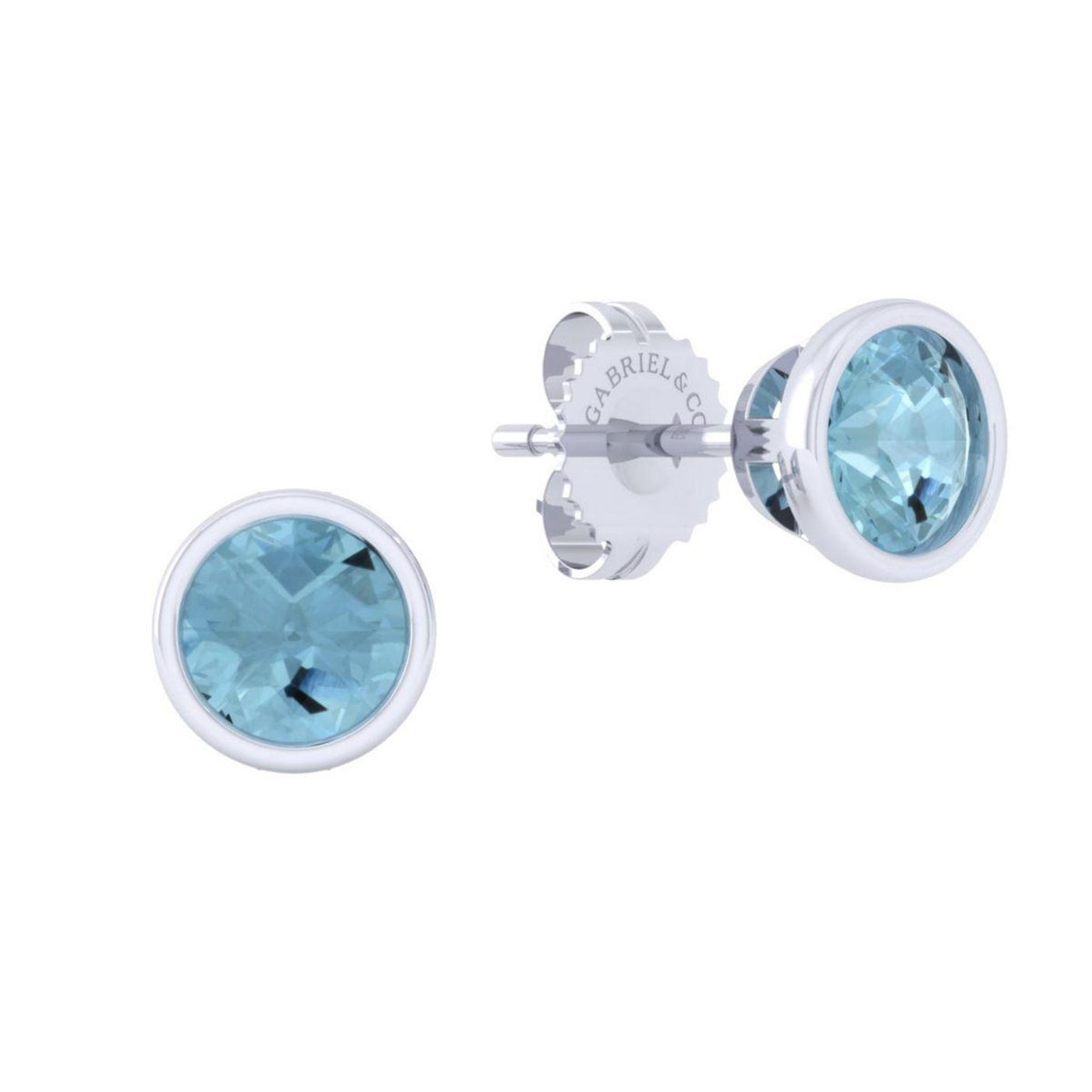 Sterling Silver 1.65ctw Solitaire Bezel Style Round Aquamarine Earrings