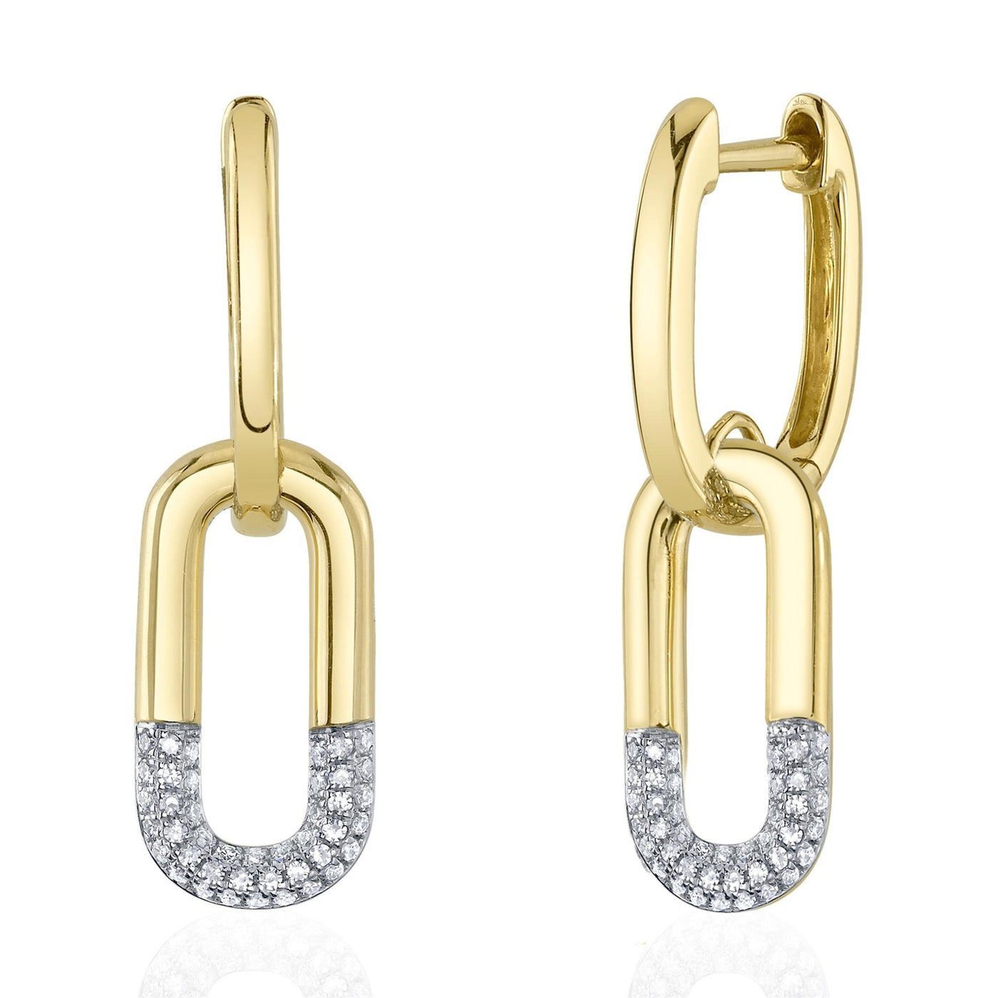 Shy Creation 14K Yellow Gold 0.16ctw Link Dangle Style Diamond Earrings