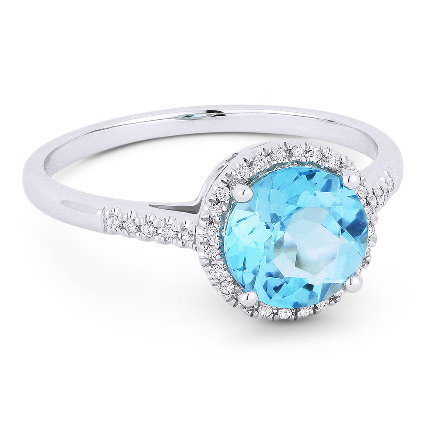 Madison L 14K White Gold 1.54ctw Halo Style Blue Topaz and Diamonds Ring