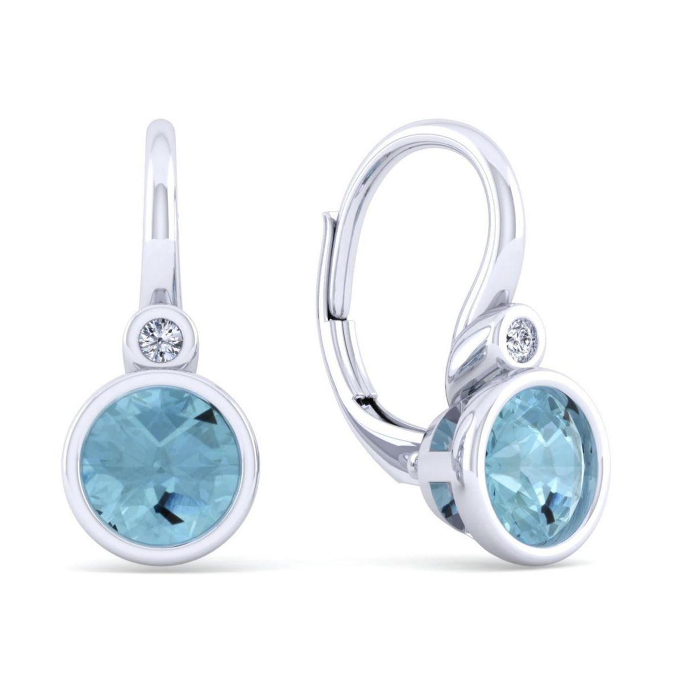 Sterling Silver 1.63ctw Drop Bezel Style Round Aquamarine and Diamond Earrings