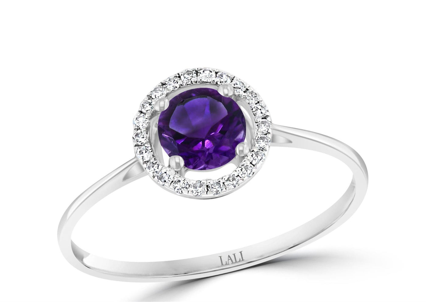 14K White Gold .52ctw Halo Style Ring with Amethyst and Diamonds