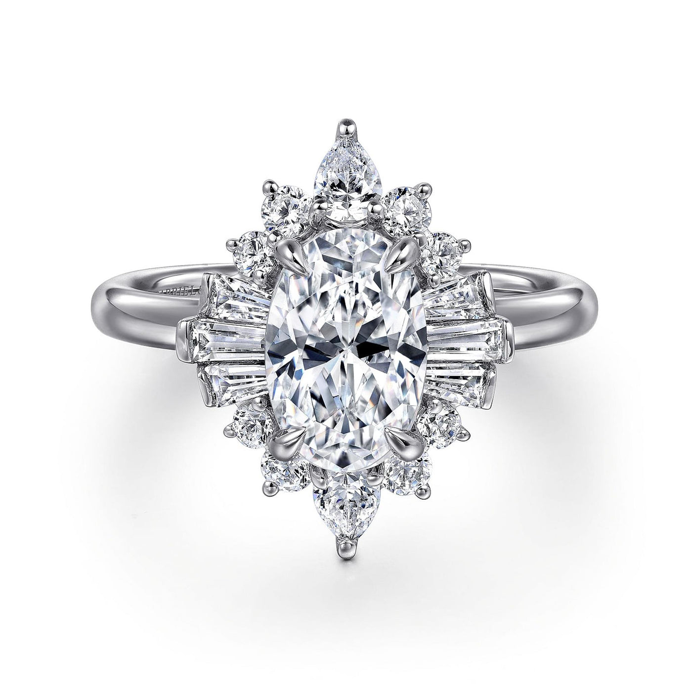 Gabriel - Floral Noveau Collection 14K White Gold 0.64ctw 4 Prong Style Diamond Semi-Mount Engagement Ring