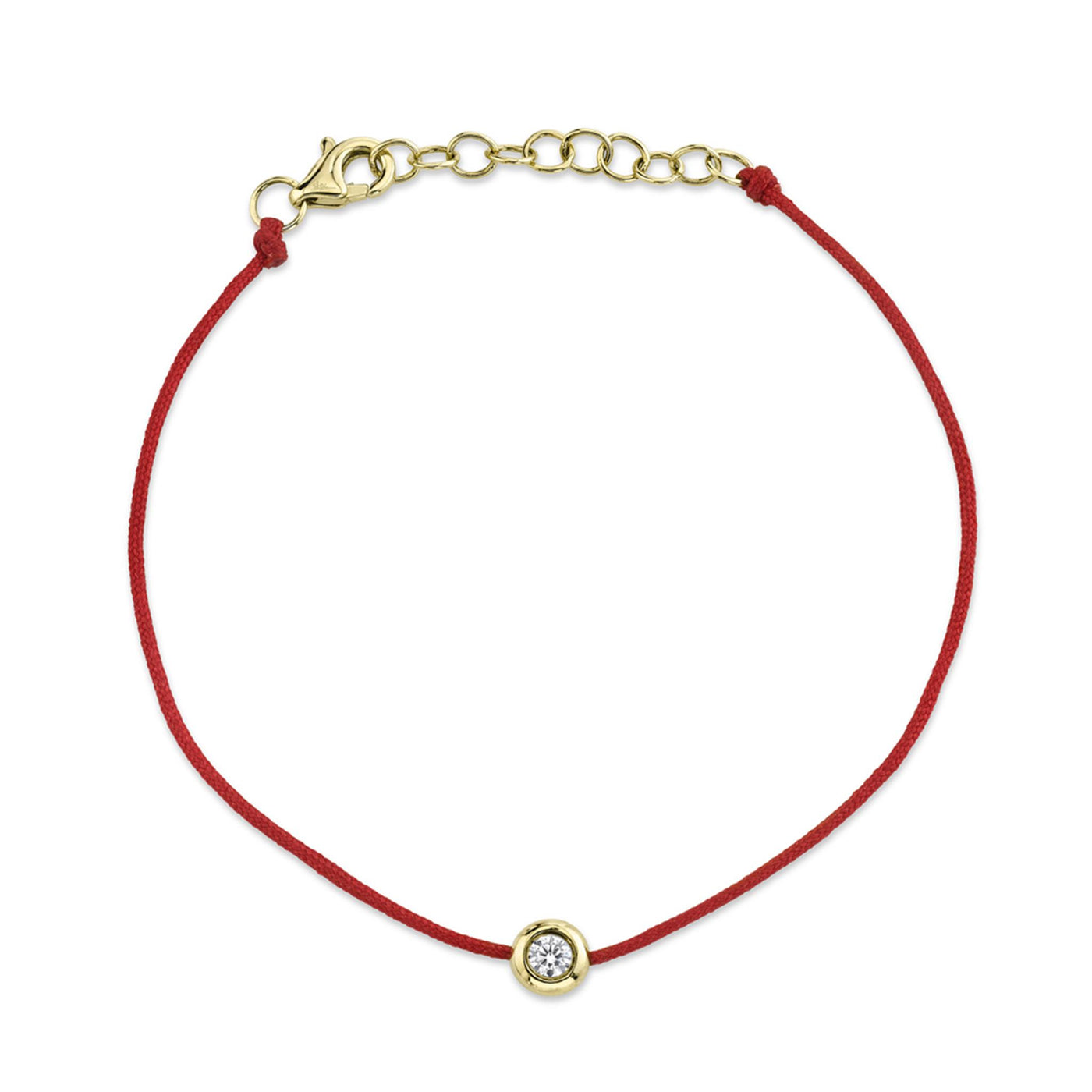 Shy Creation 14K Yellow Gold 0.09ctw 6.75" Station On A Red Silk String Style Diamond Bracelet