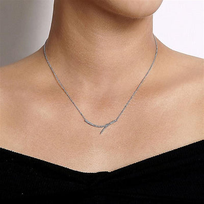 Gabriel 14K White Gold 0.25ctw Bypass Bar Style Necklace