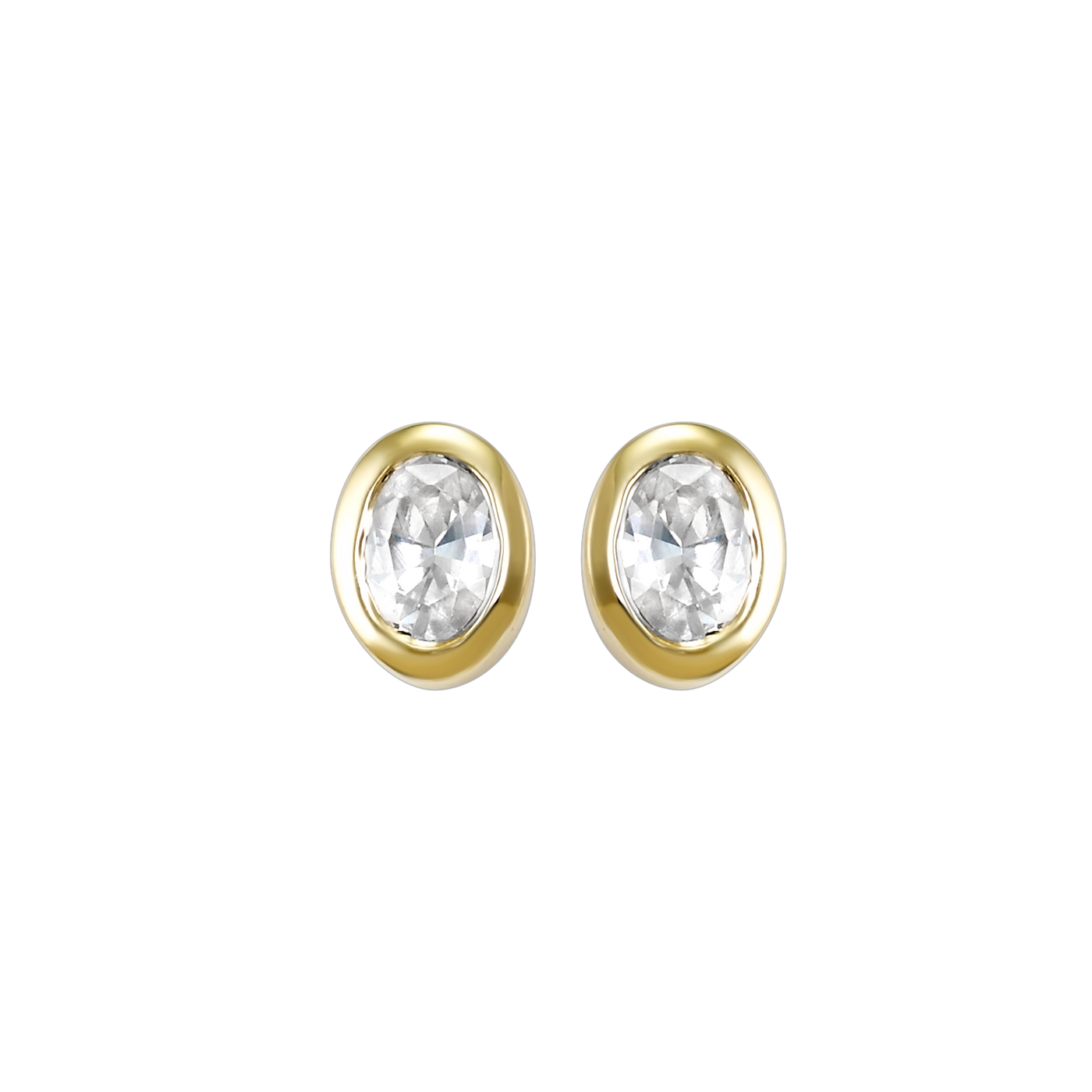 14K Yellow Gold .17ctw Oval Bezel Style Diamond Earrings