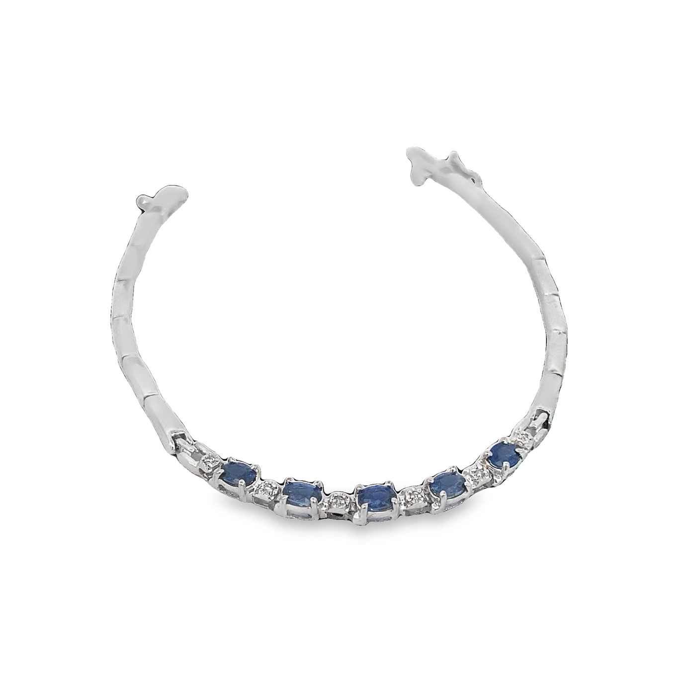 Estate 14K White Gold 7" Bar Station Style Bracelet Featuring Sapphires and Diamonds