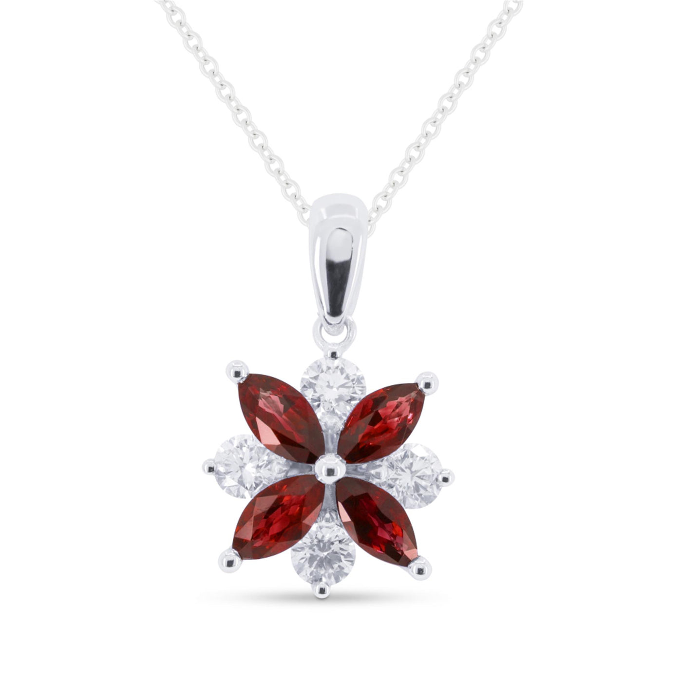 14K White Gold .58ctw Starburst Cluster Style Ruby Necklace
