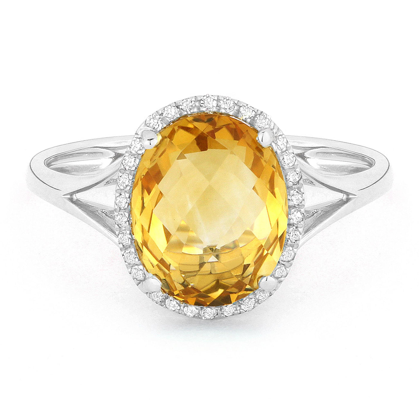 Madison L 14K White Gold 2.60ctw Halo Style Citrine and Diamonds Ring