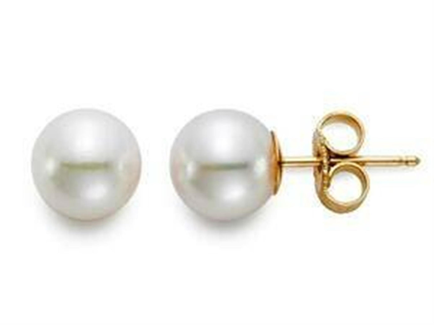 14K Yellow Gold Stud Style Earrings Featuring White Freshwater Pearls