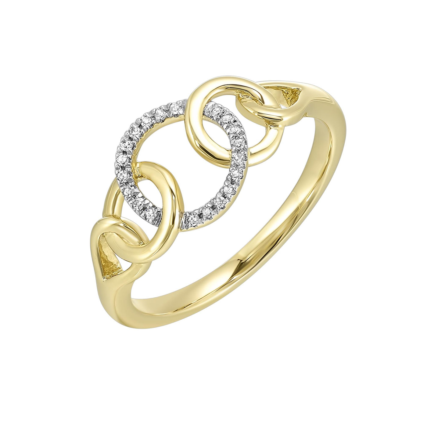 10K Yellow Gold Open Circle Link Diamond Fashion Ring
