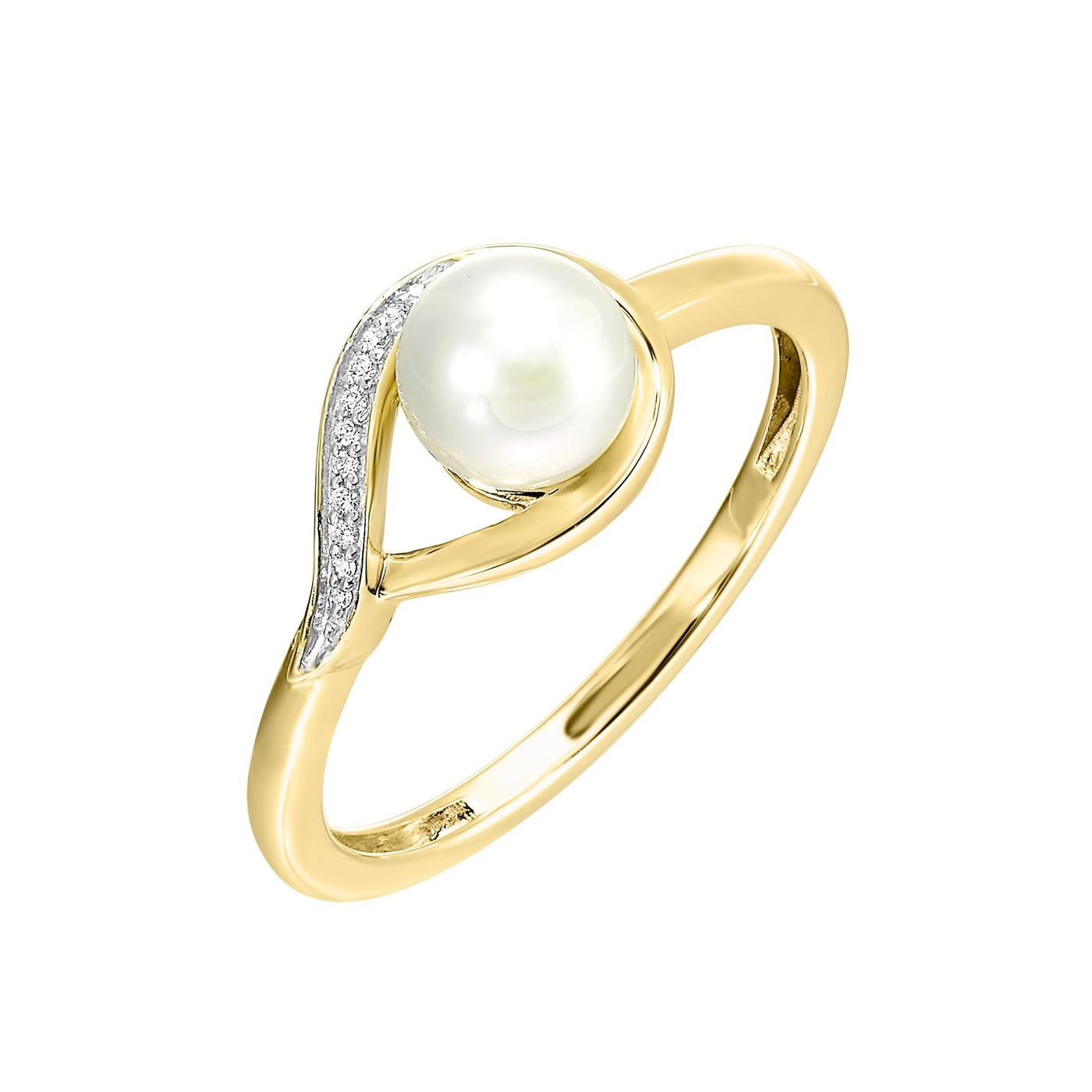 14K Yellow Gold Cultured Pearl Contemporary Ring with Diamonds