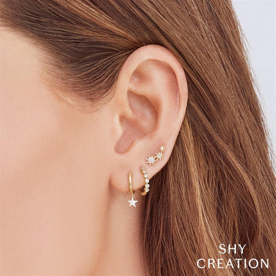 Shy Creation 14K Yellow Gold 0.06ctw Celestial Stud Style Diamond Earrings