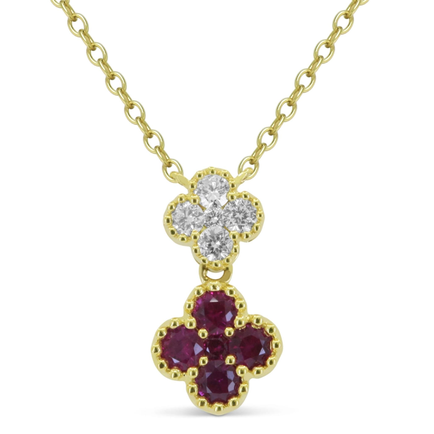 18K Yellow Gold .47ctw Floral Cluster Style Ruby Necklace