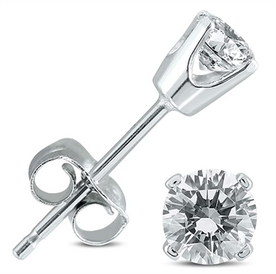 14K White Gold 1.00ctw Diamond Stud Earrings in Four Prong Solid Settings