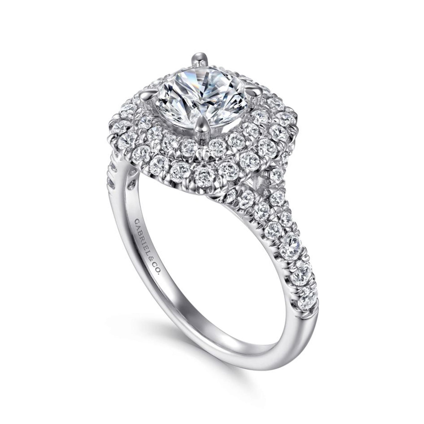 Gabriel 14K White Gold .83ctw Double Halo Style Diamond Semi-Mount Engagement Ring
