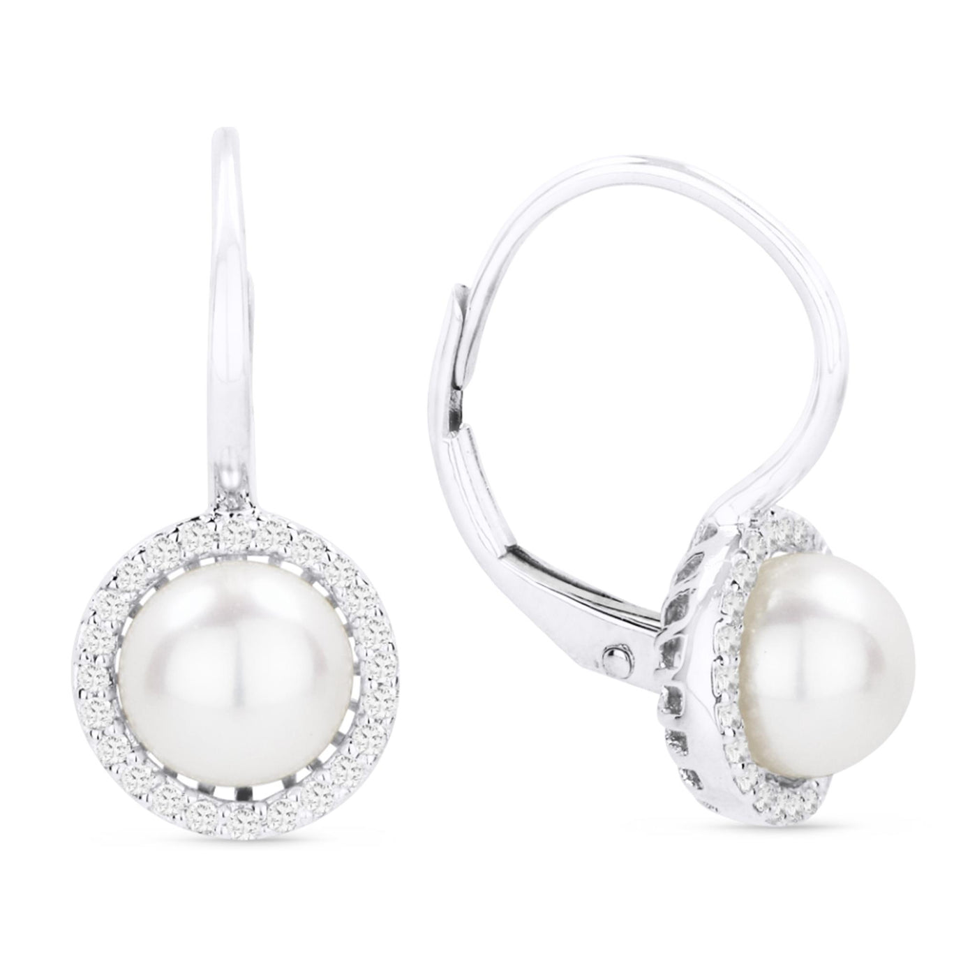 Madison L 14K White Gold 0.16ctw Dangle Style Earrings Featuring Cultured Pearls and Diamonds