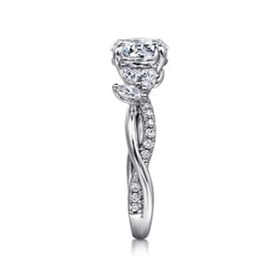 Gabriel - Floral Collection 14K White Gold 0.40ctw 4 Prong Style Diamond Semi-Mount Engagement Ring