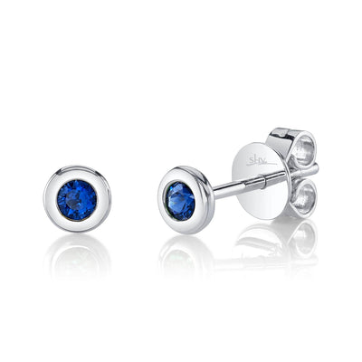 Shy Creation 14K White Gold 0.14ctw Stud Style Round Sapphire Earrings