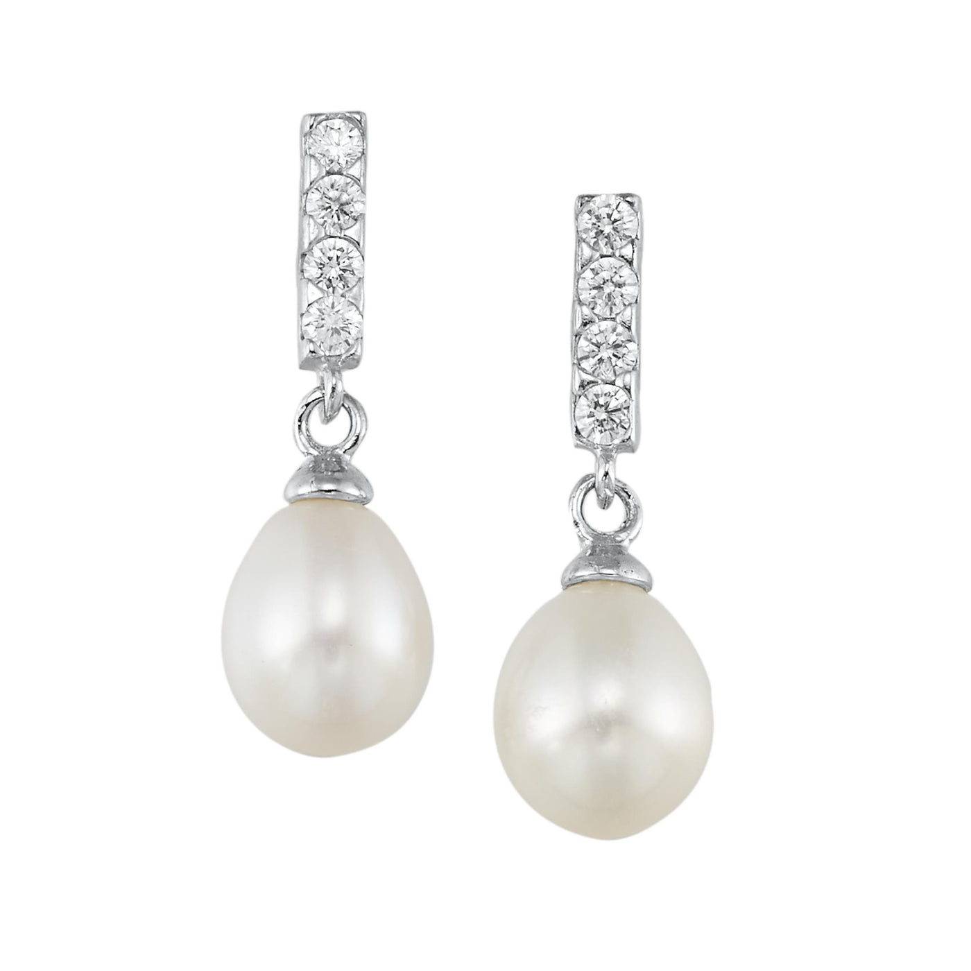 Sterling Silver Dangle Style Earrings Featuring White Freshwater Pearls