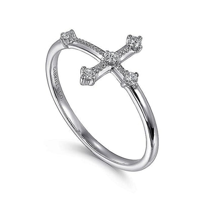 Gabriel 14K White Gold 0.08ctw Cross Diamond Fashion Ring