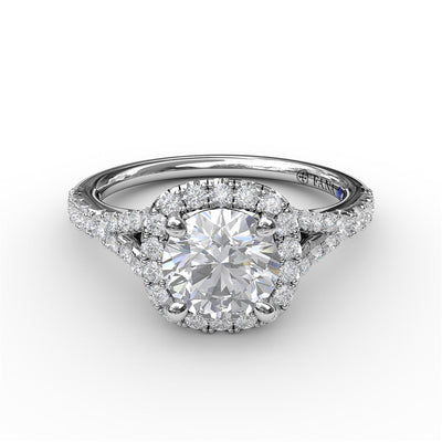 Fana 14K White Gold .49ctw Cushion Halo Style Diamond Semi-Mount Engagement Ring