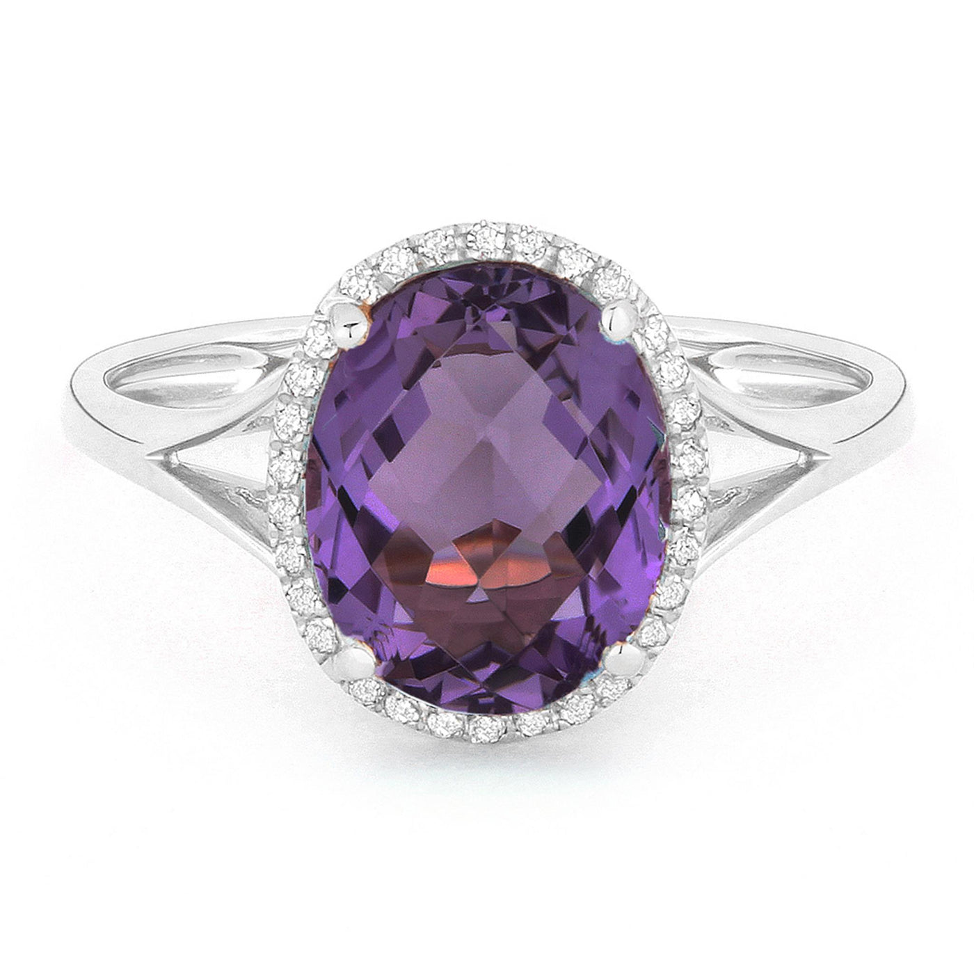 Madison L 14K White Gold 2.48ctw Halo Style Amethyst and Diamonds Ring
